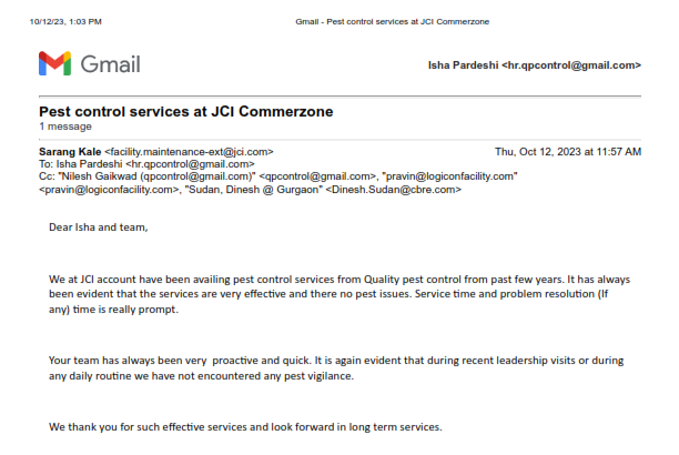 JCI Appreciation for Pest control services_001